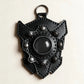 Custom Center Artwork leather shield luggage tag with a blank center dome and complete attachment ring