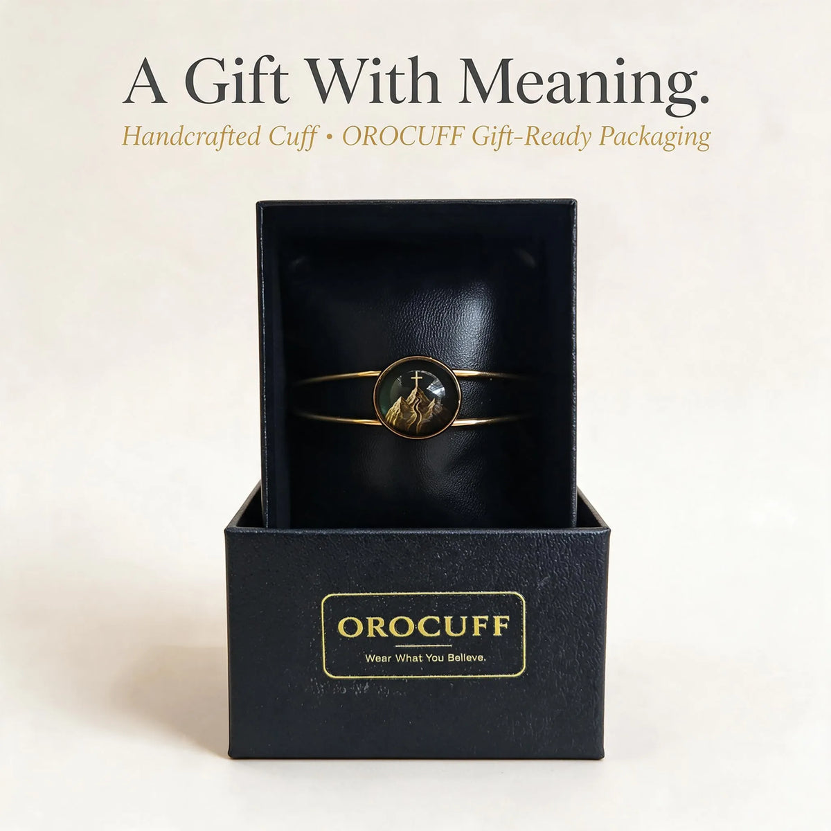 OROCUFF Psalm 121 cuff bracelet in gift-ready packaging