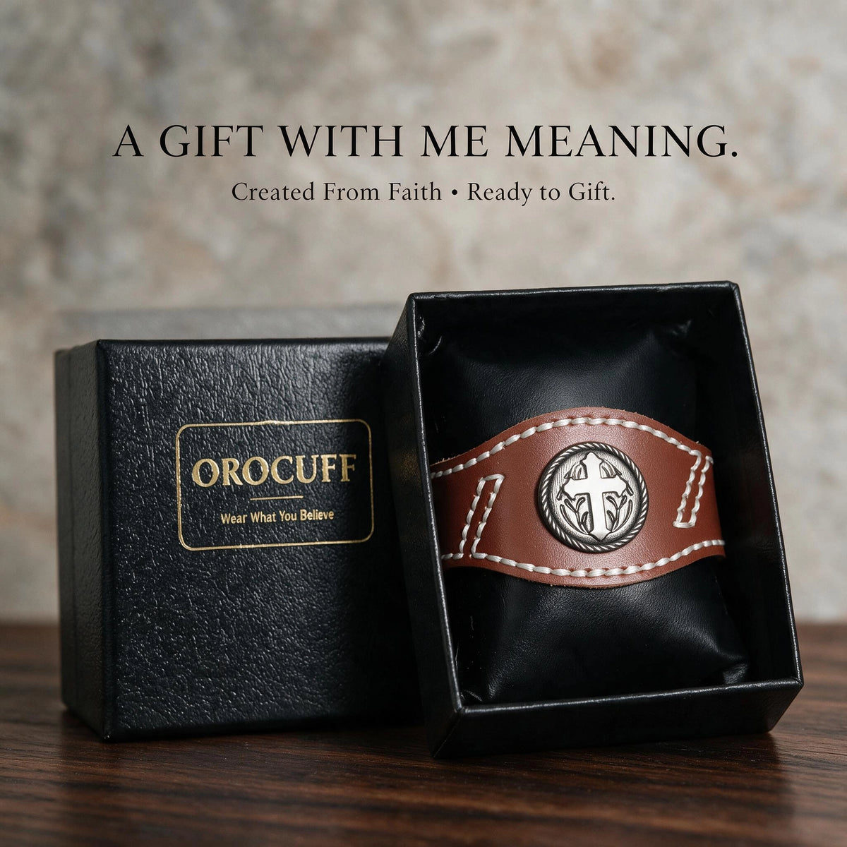 Scripture Cross Leather Bracelet – 5 Verses