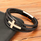 Men’s Inspirational Cross Leather Bracelet, Braided Genuine Leather, Meaningful Gift for Husband Dad Boyfriend