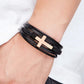 Men’s Inspirational Cross Leather Bracelet, Braided Genuine Leather, Meaningful Gift for Husband Dad Boyfriend
