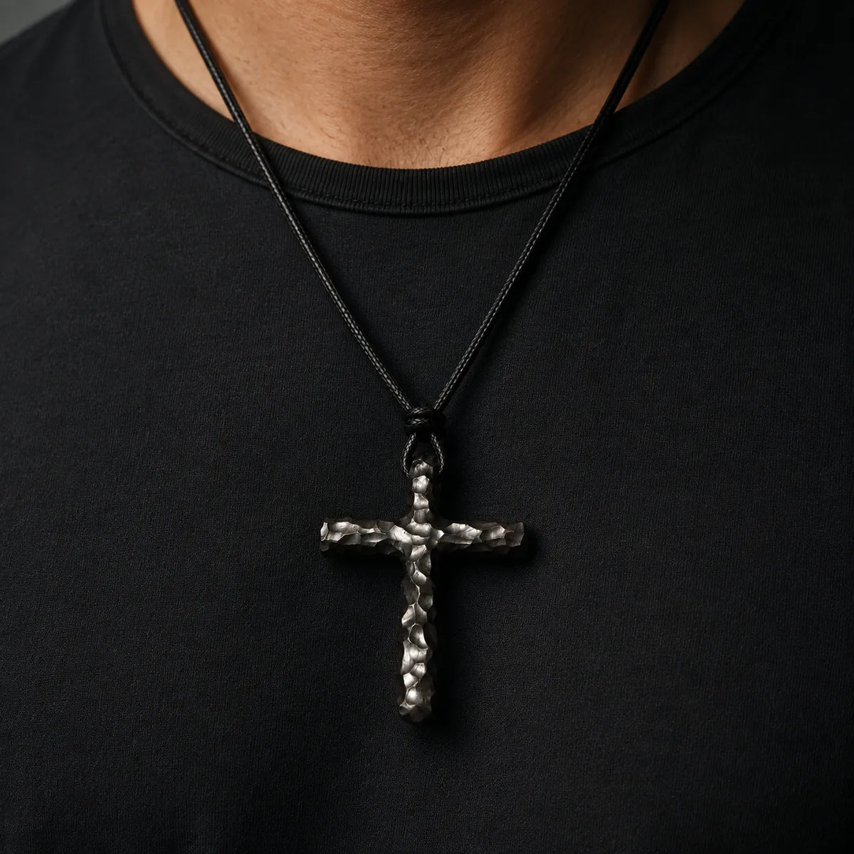 Hand-Carved Ziguangtan Wood Cross Necklace